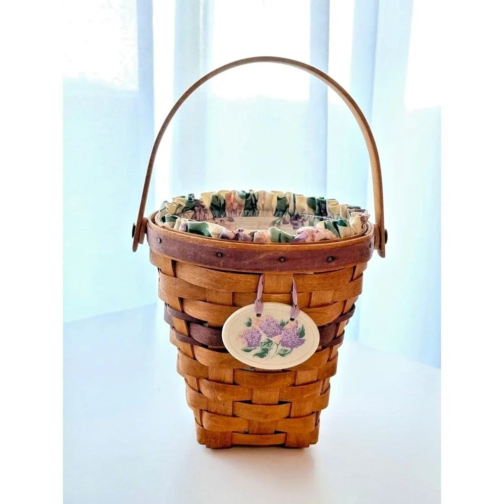 Longaberger 1994 May Series Lilac Basket+Prot+Liner+Tie On+Cards 5th Edition NOS